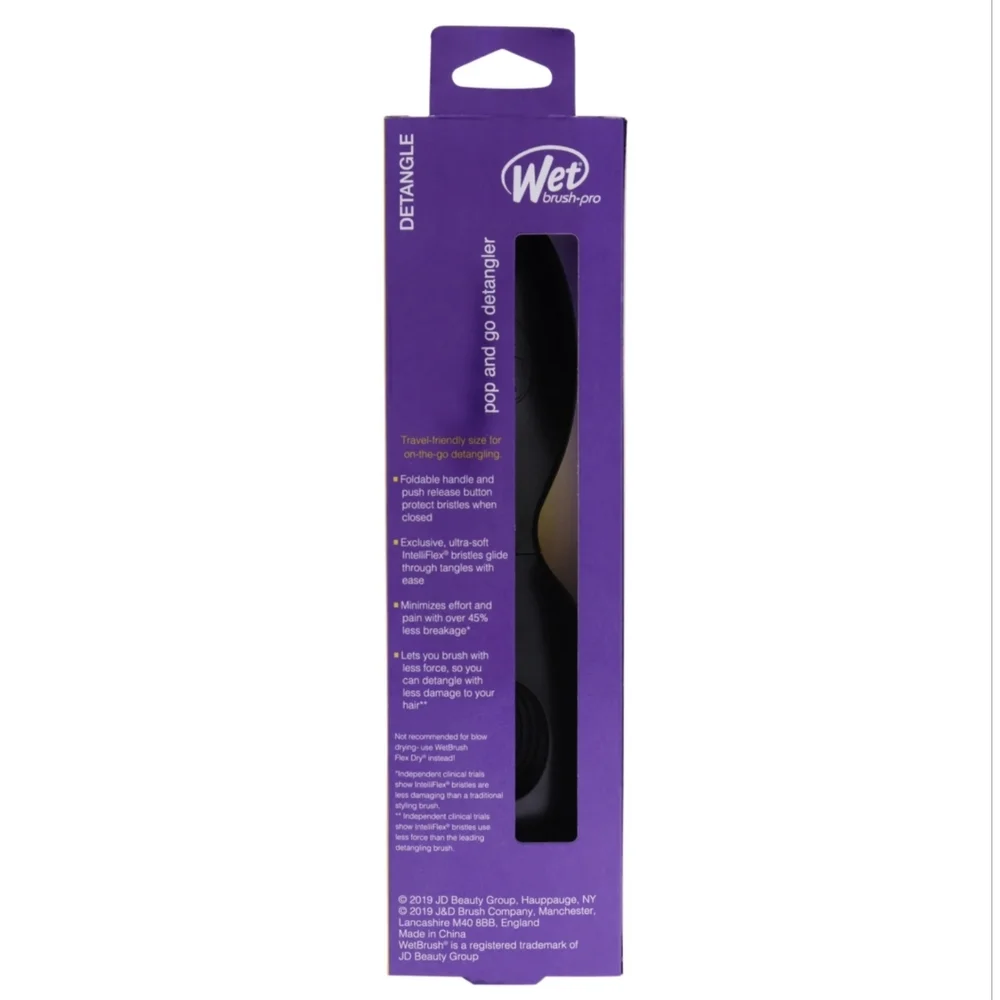 Wet Brush Pro Pop and Go Detangler- Black Hair Brush, Foldable, NEW